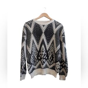 90s Vintage Olive, White And Black Knit -  Ramie Blend, Size L/XL